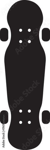 Black silhouette of a skateboard on a white background, urban sports equipment icon