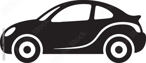 Black silhouette of a modern compact car on a white background, side view.