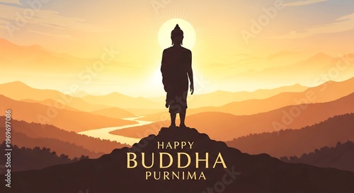 Buddha Silhouette Sunset Meditation Landscape Background