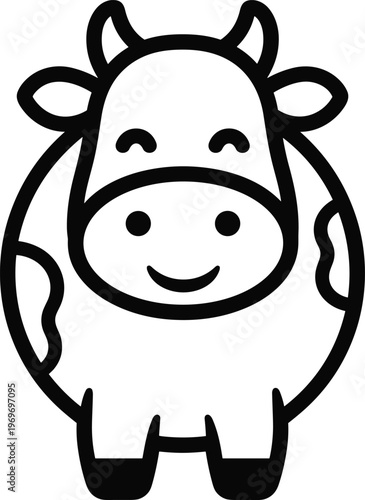 Cute cartoon cow icon simple vector outline black and white with cute animal