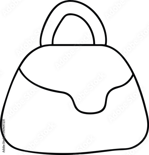 Modern outline illustration of a stylish womens handbag with a unique wavy flap design