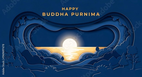 Happy Buddha Purnima Blue Moon Landscape Background