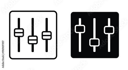 Set of equalizer icons, audio mixer control sliders, sound adjustment interface symbols, vector illustration