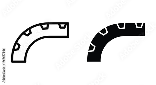 Curved tire tread icon set, vector illustration of a tire segment with tread pattern