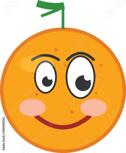 Cute Cheerful Orange Fruit Emoji Character Illustration With A Happy Smiling Face And Green Leaf, Sweet, Friendly, And Positive Graphic Symbol