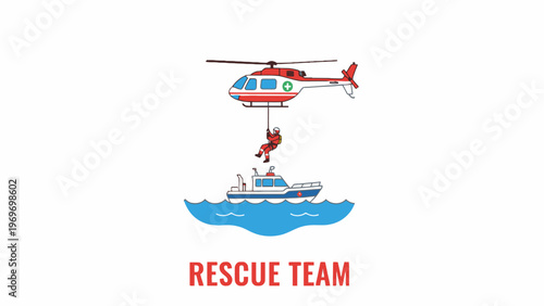 Rescue Helicopter and Boat Emergency Operation Illustration