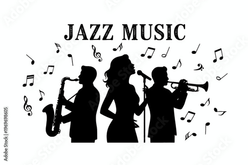 Jazz Band Silhouette with Singer Saxophone and Trumpet Players