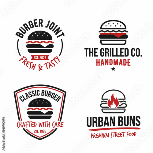 Modern Vintage Burger Logo Set – Retro Badge Fast Food Restaurant Branding Design