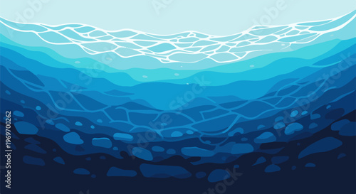 Abstract underwater view with light rays and depths of blue