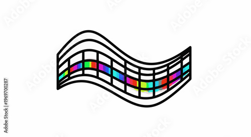 Abstract, wavy, grid-like structure with colorful segments