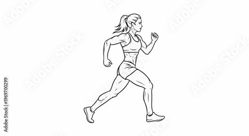 Athletic woman with toned physique running with ponytail