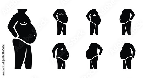 Illustrations depicting the stages of pregnancy with varying belly sizes