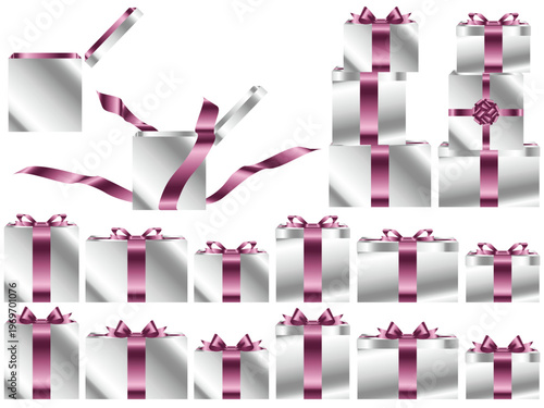 プレゼント箱横、白、3ピンク