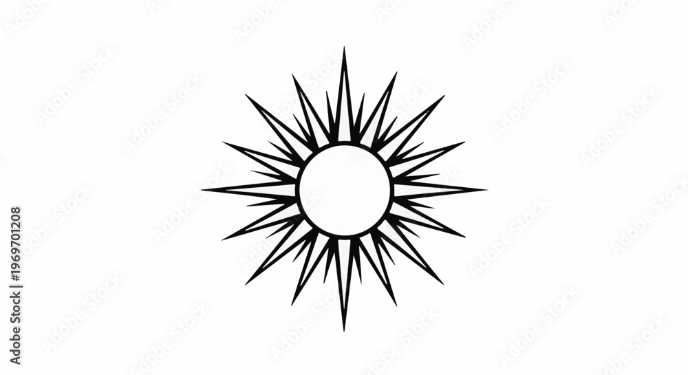 Fototapeta premium Black stylized sunburst graphic against a white background