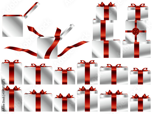 プレゼント箱横、白、10赤