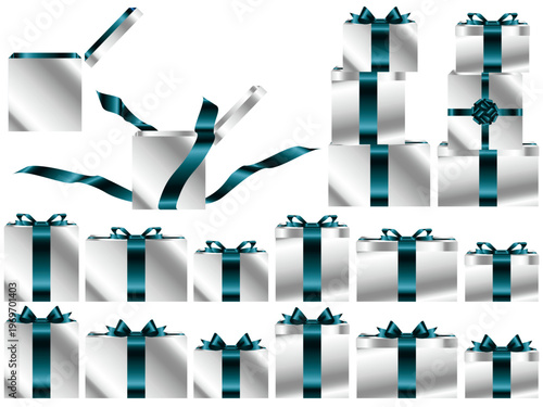 プレゼント箱横、白、16青緑