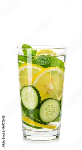 Refreshing glass of cucumber lemon water.
