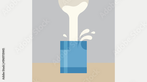 Fresh Milk Poured into a Blue Glass Creating a Refreshing Splash.