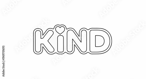 Bubble style lettering for the word "kind" with a heart icon in place of the "i