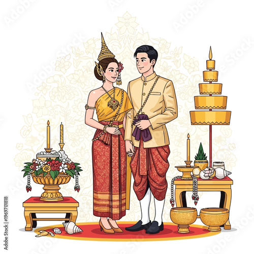 Thai Wedding Couple in Traditional Attire