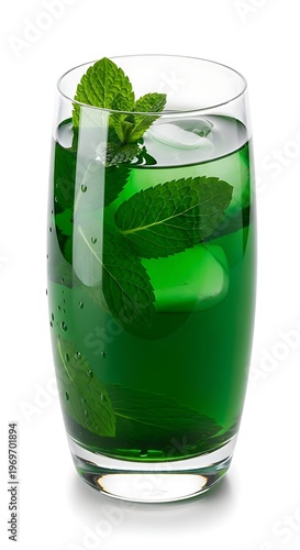 Refreshing green drink with mint leaves.