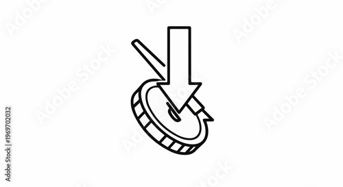 Arrow pointing down at a stylized coin with a slot