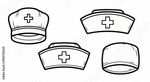 Collection of vintage nurse caps, line art