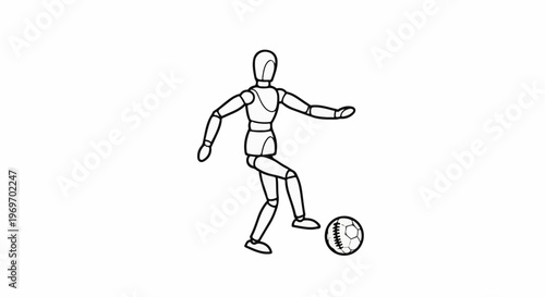 Articulated figure kicking a soccer ball, simple line drawing