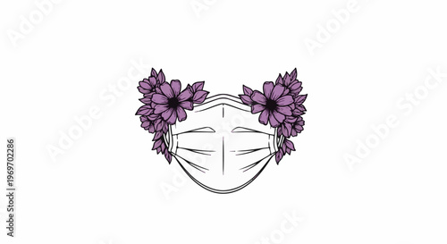 Artistic mask adorned with delicate purple flowers and green leaves