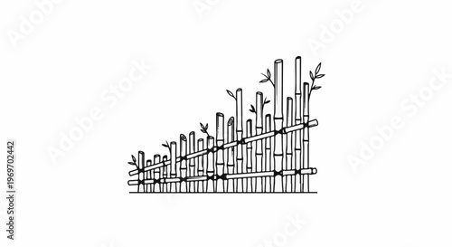 Artistic sketch of a rising fence made of bamboo stalks