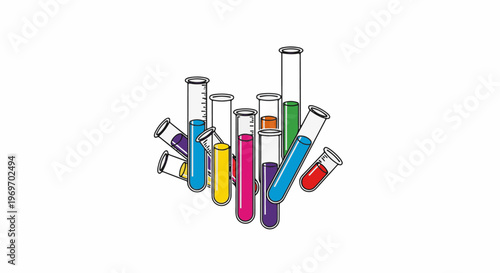 Assortment of colorful science beakers filled with liquids