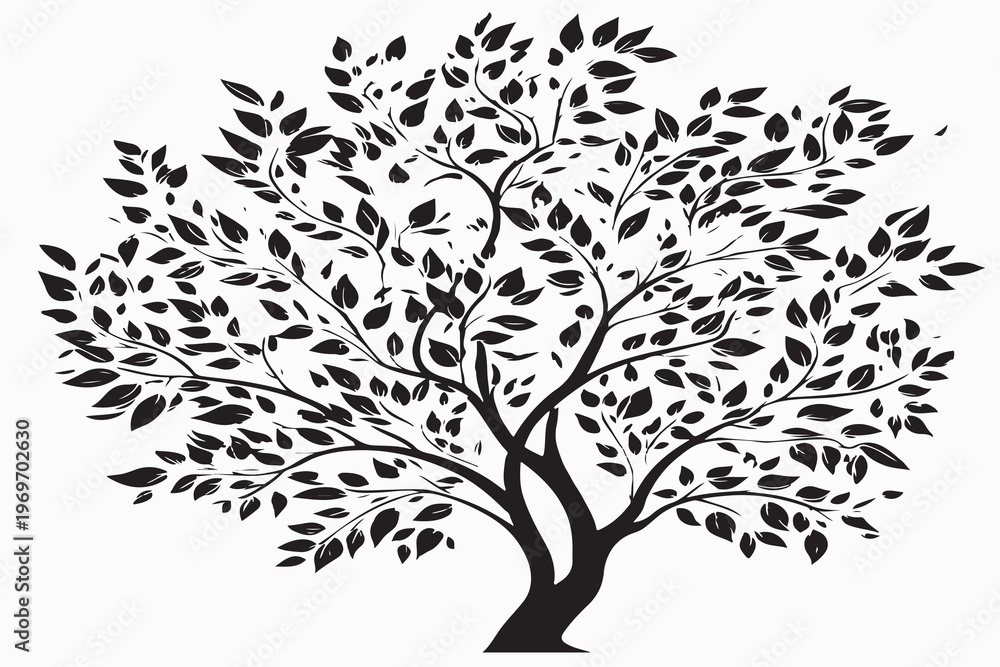 Fototapeta premium Vector Illustration of a tree with leaves against the white black ground. Vector Illustration, Simple Clipart design.