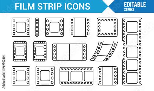 Film strip vector icons set for cinema photography and media industry