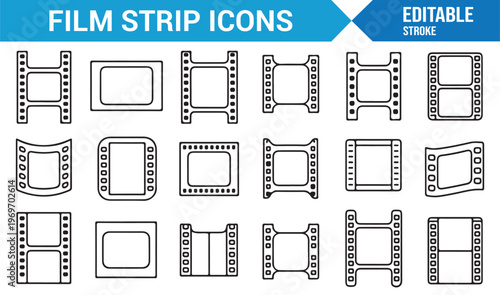 Minimal film strip icons pack with movie reel and frame symbols