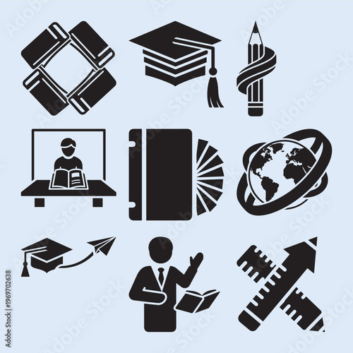 School and learning icons for academic and research purposes. 9 icons mega pack