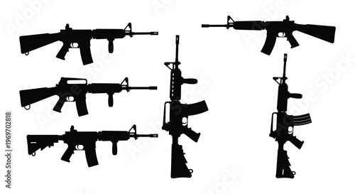 Silhouettes of various sniper rifles displayed in a black and white composition