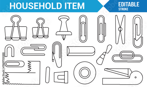 Simple household icons collection with everyday utility tools