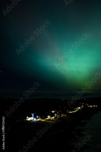 The Aurora Borealis, the northern lights, showing up above Portnoo in County Donegal, Ireland