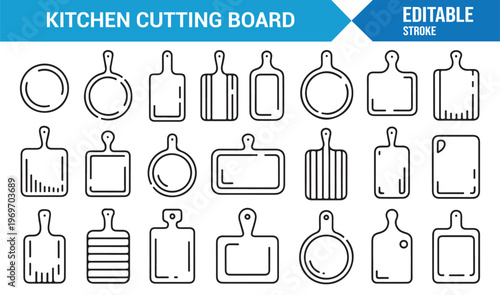 Minimal kitchen cutting board icons collection isolated on white background