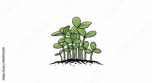 Cartoon illustration of a cluster of green sprouts growing from dark soil