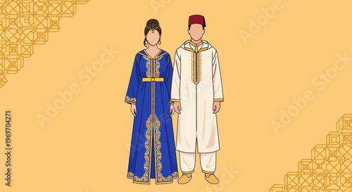 Moroccan Couple Traditional Clothing Djellaba Kaftan Fez