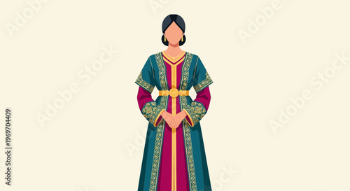 Traditional Woman in Elegant Kaftan Dress, Cultural Attire, Ethnic Fashion