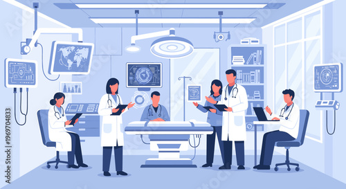 A minimalist illustration of a doctor seated in an office. Ideal for healthcare websites, medical marketing, or concepts related to well-being and tru