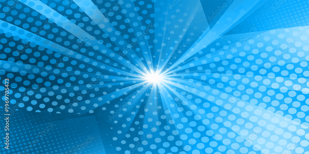 Fototapeta premium A futuristic digital wallpaper featuring a blue abstract background with a glowing star burst, motion rays, and light dots in a vector illustration design for technology and business backdrop concepts