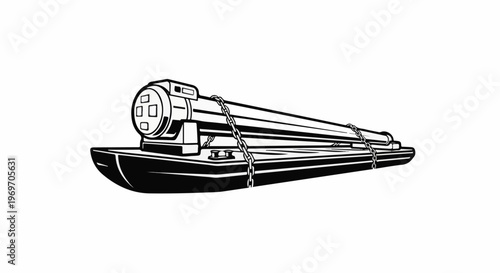 Black and white illustration of a torpedo on a boat