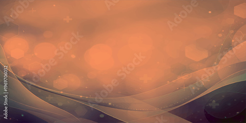Abstract orange background with bubbles featuring a fast car driving on an empty highway toward the sun at sunset