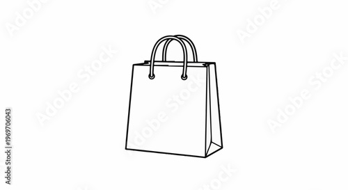 Black and white line drawing of a paper shopping bag with handles