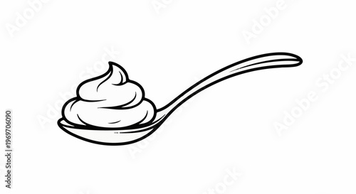 Black and white line drawing of a spoon holding whipped cream