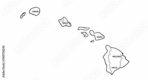 Black and white outline map of the Hawaiian Islands with several islands labeled