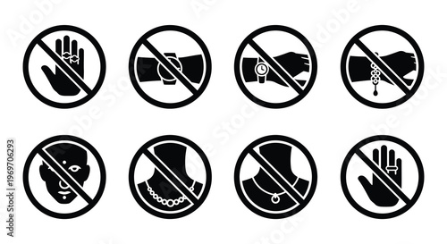 Prohibited items jewelry watches and face coverings not allowed